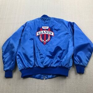 VINTAGE New York Giants Bomber Jacket Mens 2XL XXL Blue Satin Quilt Lined 80s